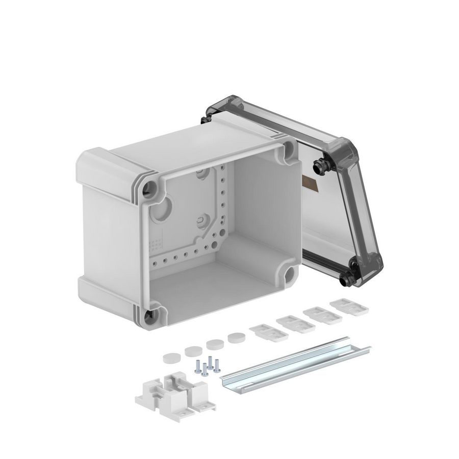 Lege behuizing met trans. deksel en rail 2069 190x150x125