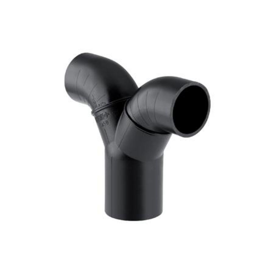 Polyethyleen (PE) broek T-stuk verlopend 90° 75x56x56mm