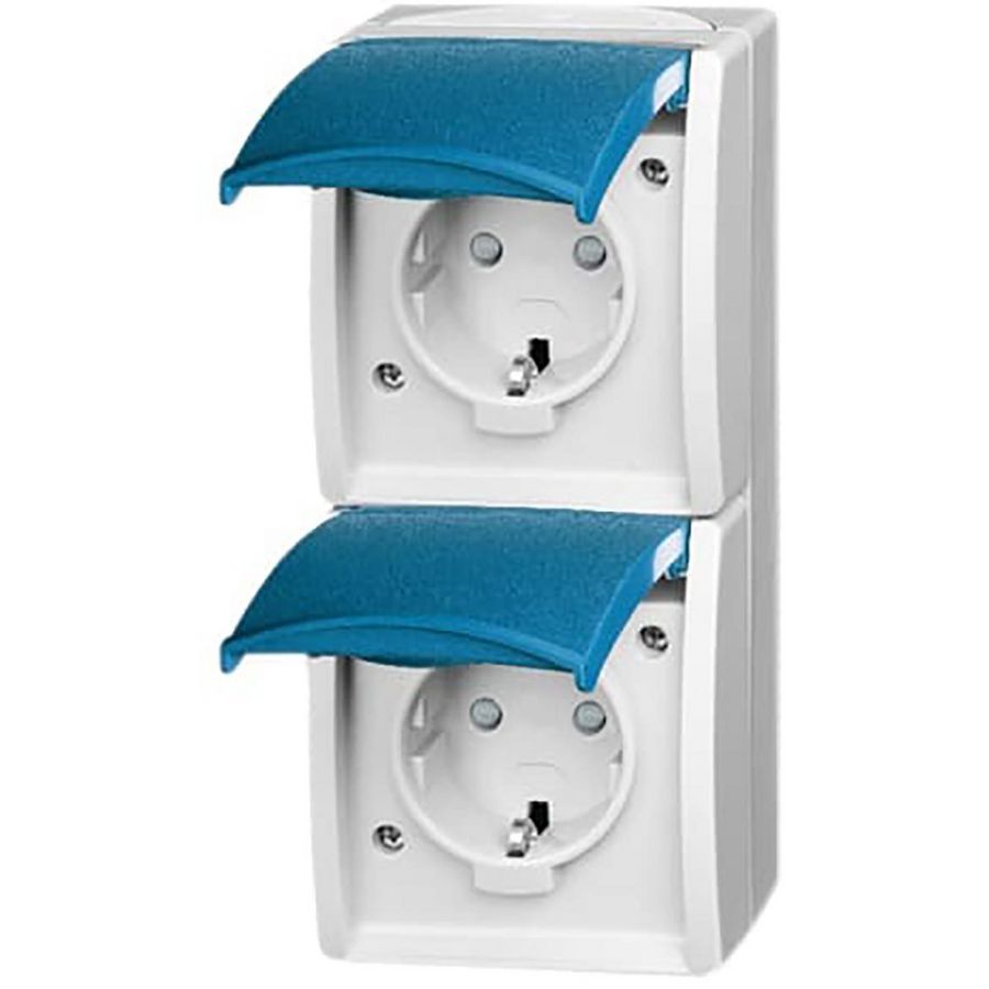 Wandcontactdoos ra dubbel ver kv kd opb IP44 ocean (20-02 EBW-53)