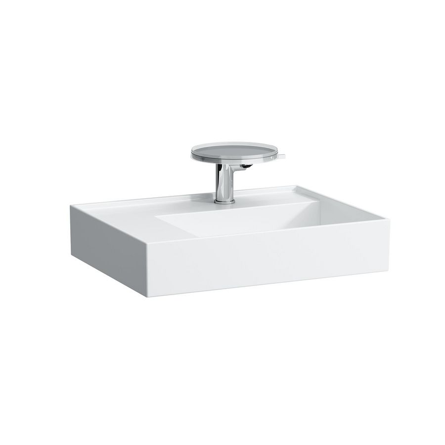 Wastafel sAPhirkeramik links 600x460mm met kraangat lcc-wit