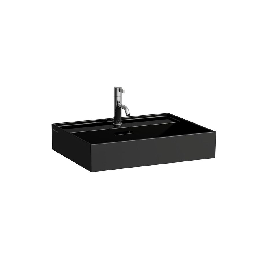 Meubelwastafel 600x460mm met kraangat m. overl. glossy black