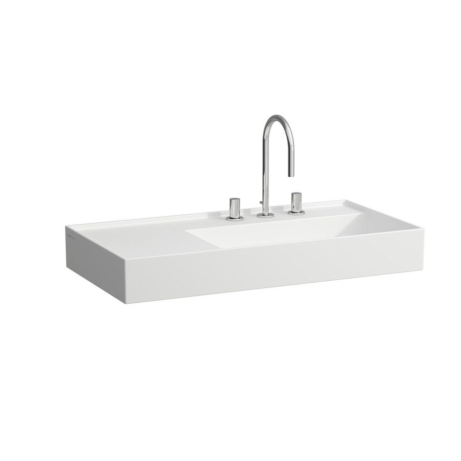 Wastafel Kartell links 900x460mm kraangat mat wit