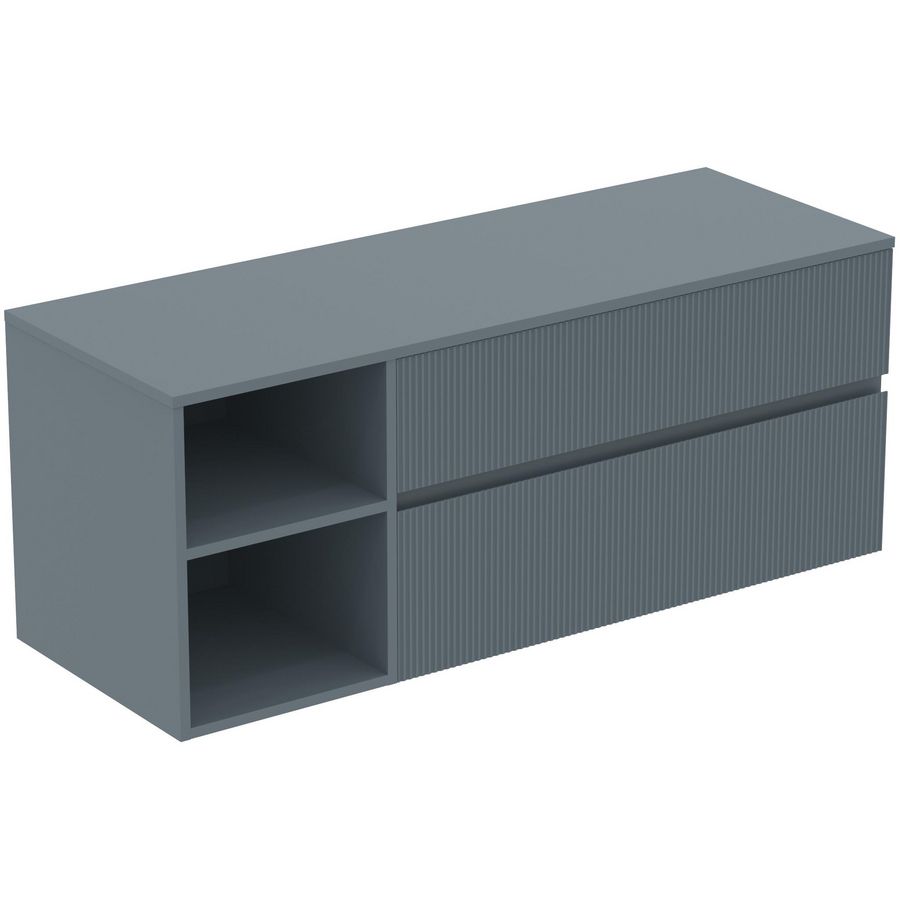 Wastafelmeubel 1402x505x558mm matt ashblue 2 laden Finesse