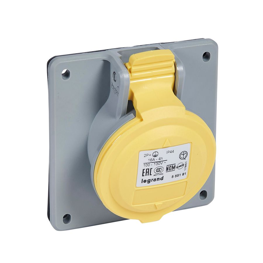 Inbouw Wandcontactdoos 110V 16A 3P IP44 kunstst. geel P17