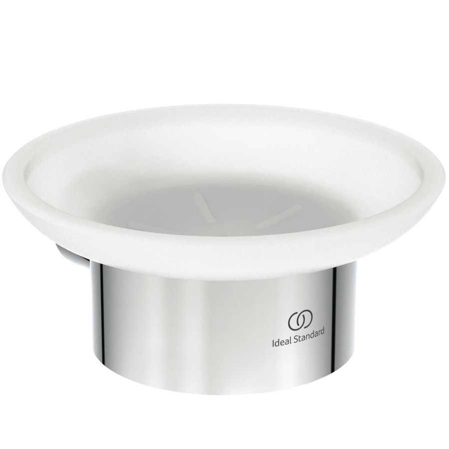 zeepschaal rond van gesatineerd glas m houder chroom T4509AA