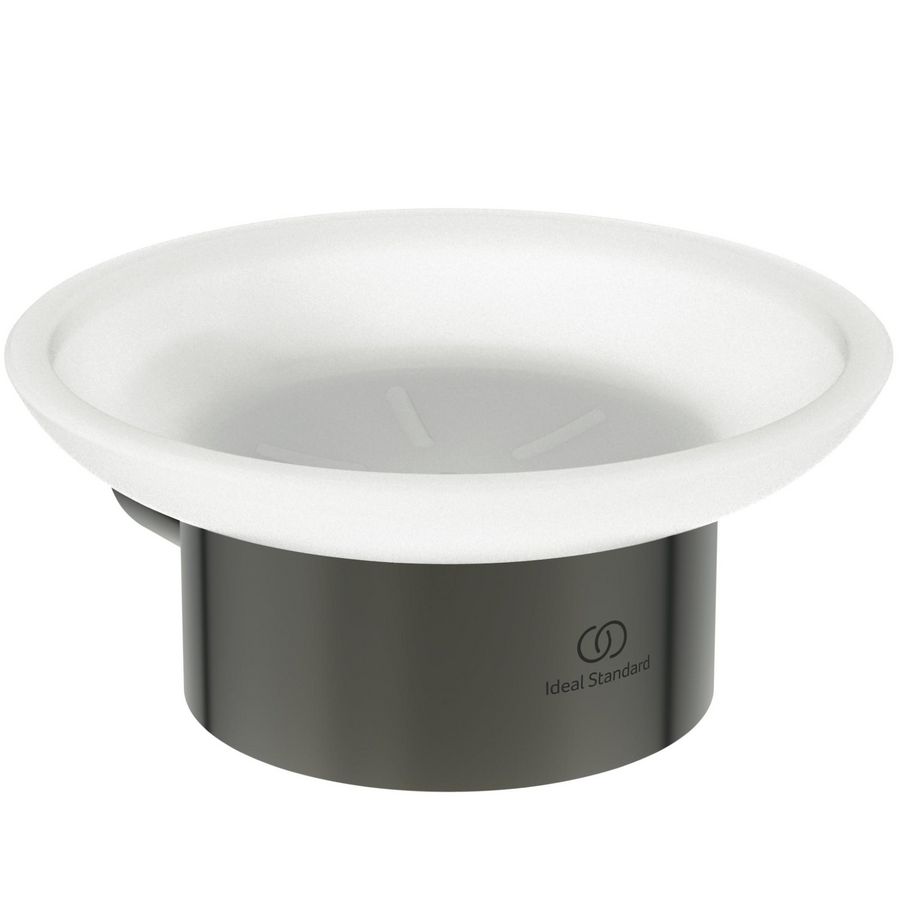 zeepschaal rond van gesat. glas m houder magnetic grey (grijs) T4509