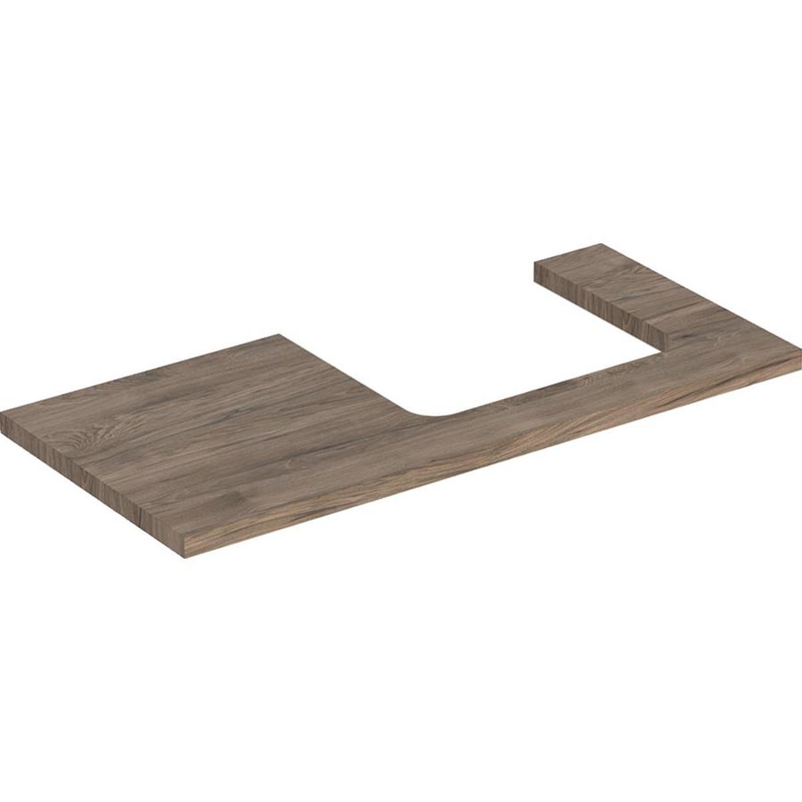 Wastafelblad voor opzetwastafel 105cm noten hickory uitsparing rechthoekig rechts ONE