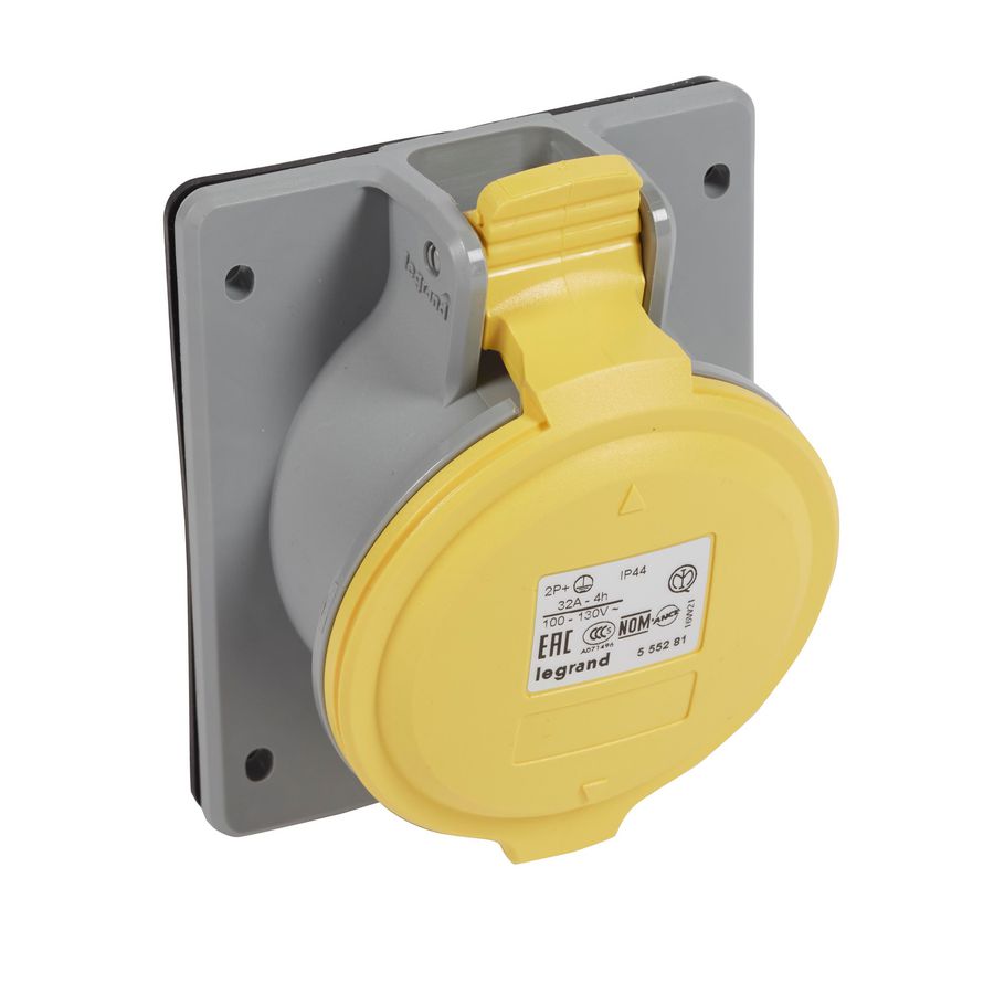 Inbouw Wandcontactdoos 110V 32A 3P IP44 kunstst. geel P17