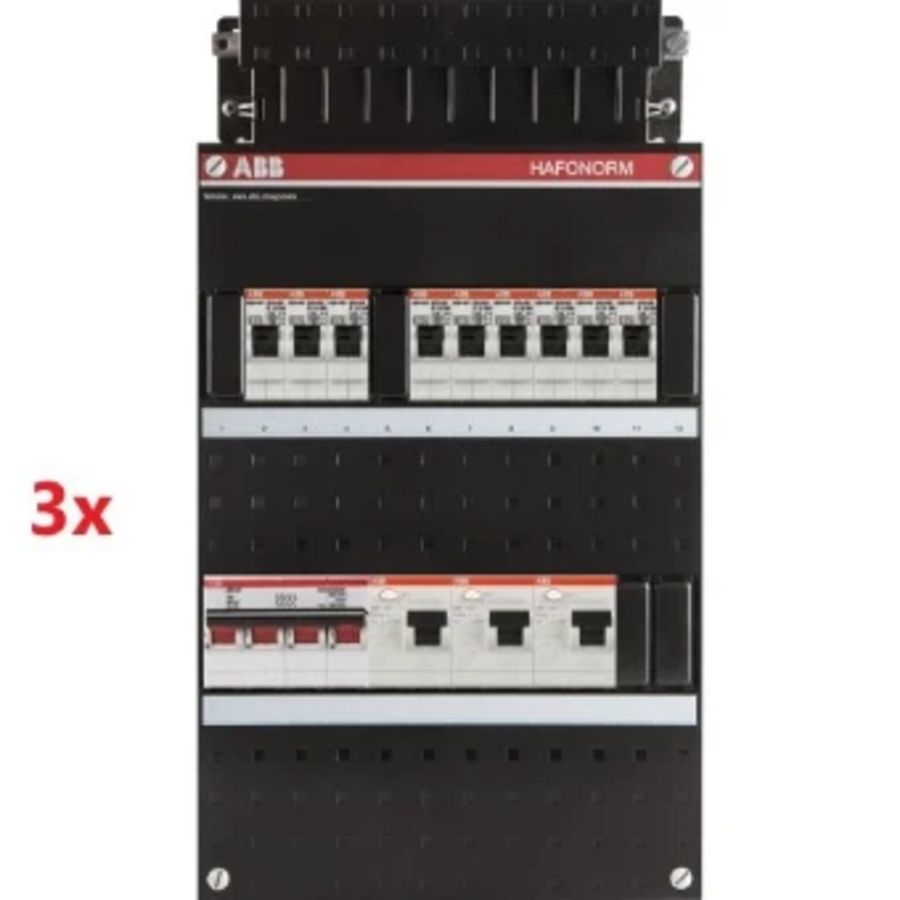 Pakket 3x Hafonorm groepenkast HAD333333-222+H44 (1SPF006905F0738) 3-fasen 9 groepen