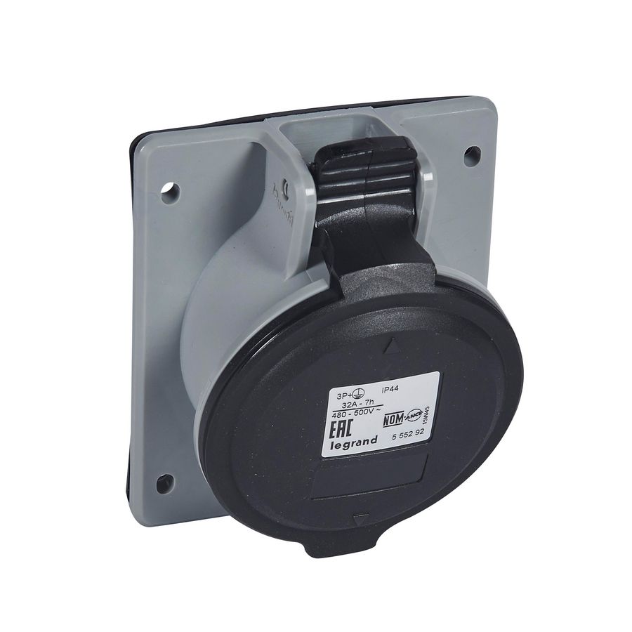 Inbouw Wandcontactdoos 500V 32A 4P IP44 kunstst. Zwart P17