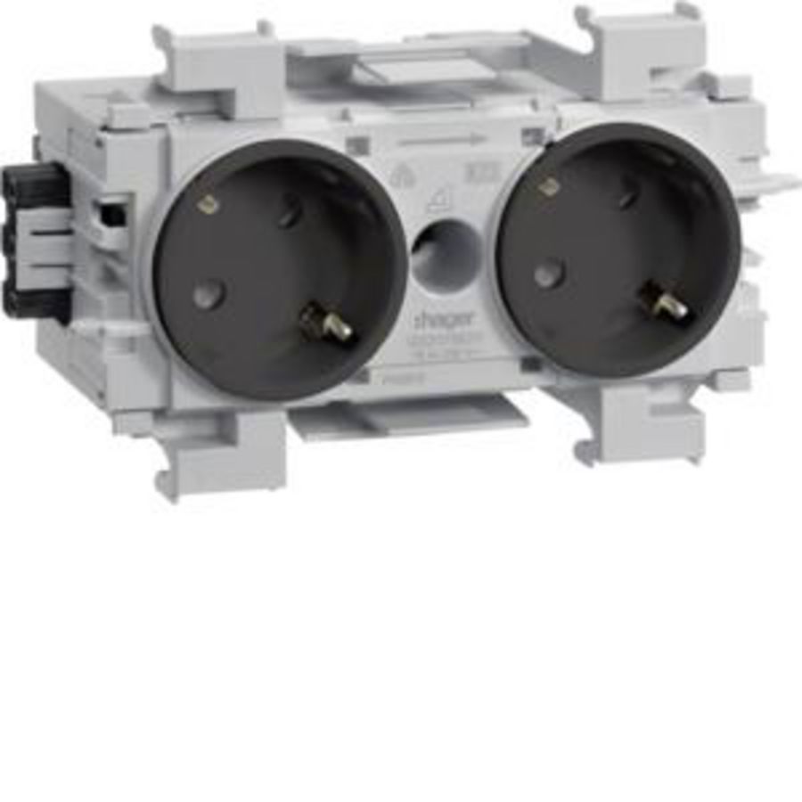 Wandcontactdoos 2-V Ecoline 45gr. Wago frontmontage zwart