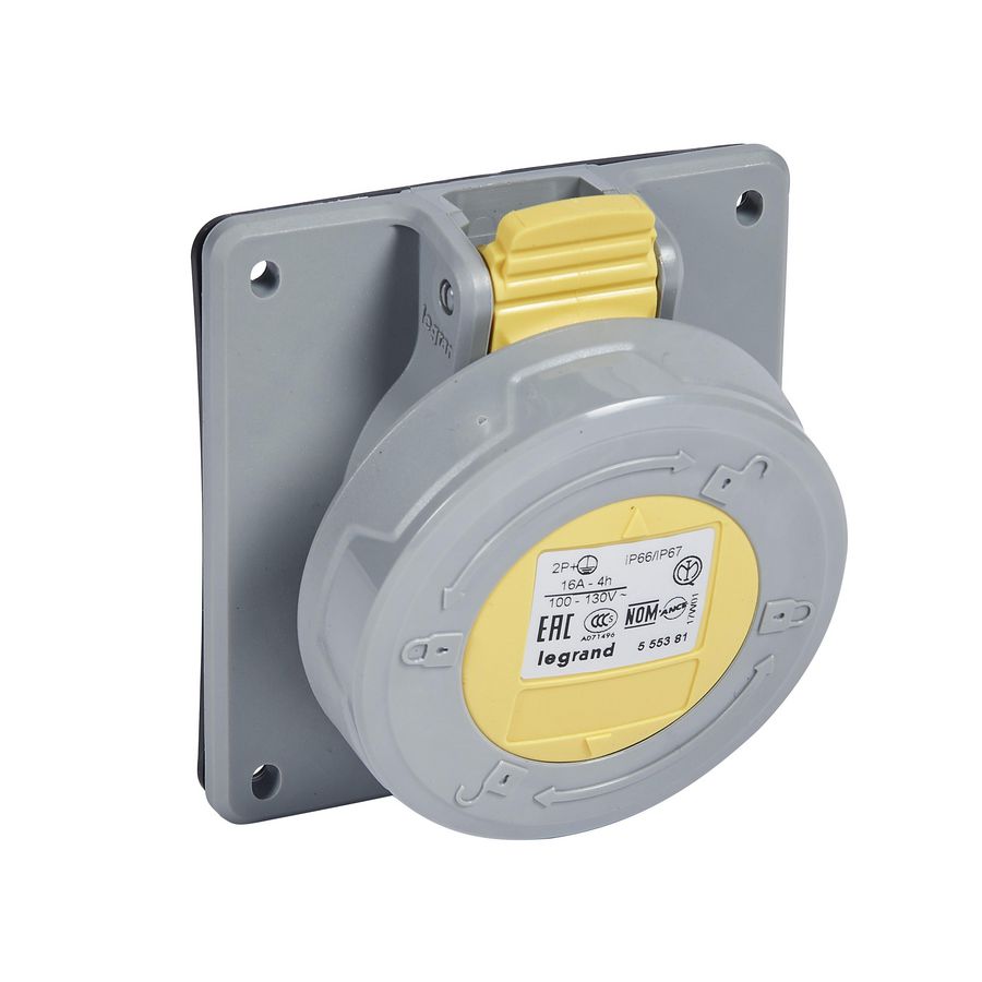 Inbouw Wandcontactdoos 110V 16A 3P IP67 kunstst. geel P17