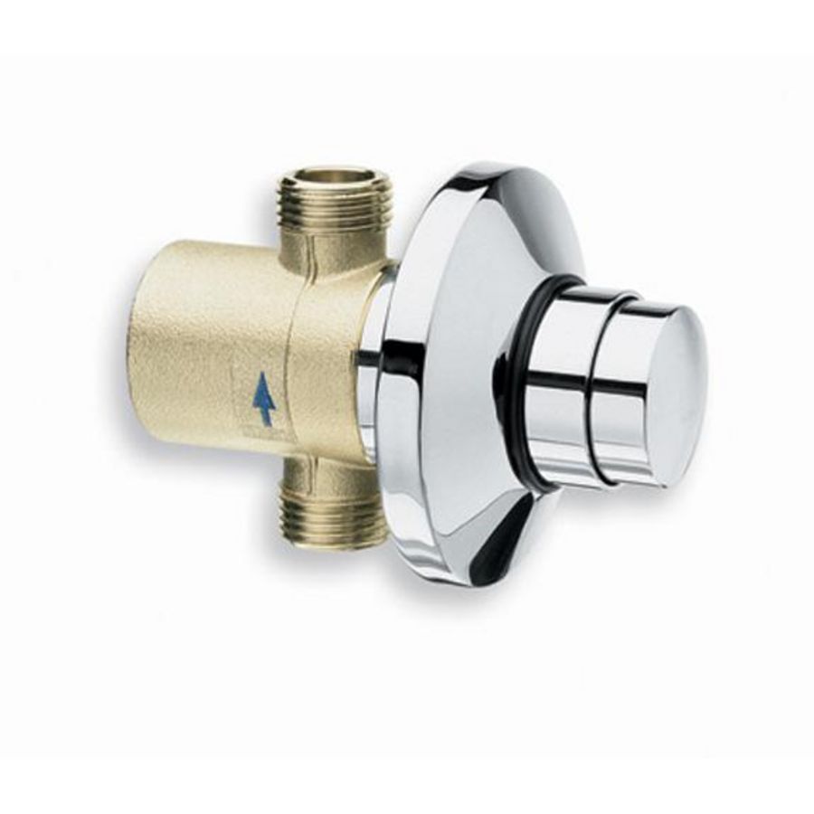 Zelfsluitende inb.douchekraan chroom m.wandplaat