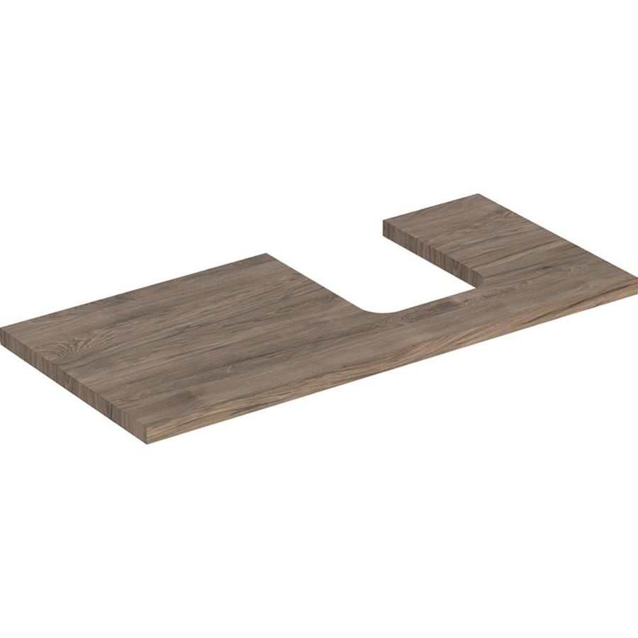 Wastafelblad voor opzetwastafel 105cm noten hickory uitsparing afgerond rechts ONE