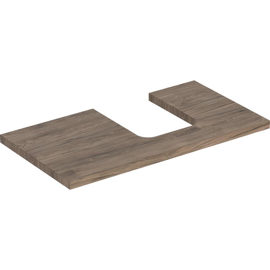 Wastafelblad voor opzetwastafel 90cm noten hickory uitsparing afgerond rechts ONE