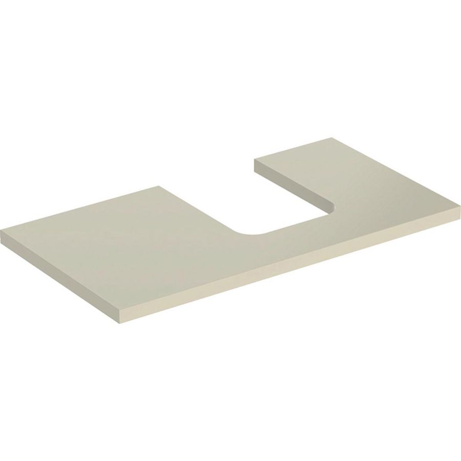 Wastafelblad voor opzetwastafel 90cm zandgrijs hoogglans uitsparing afgerond rechts ONE