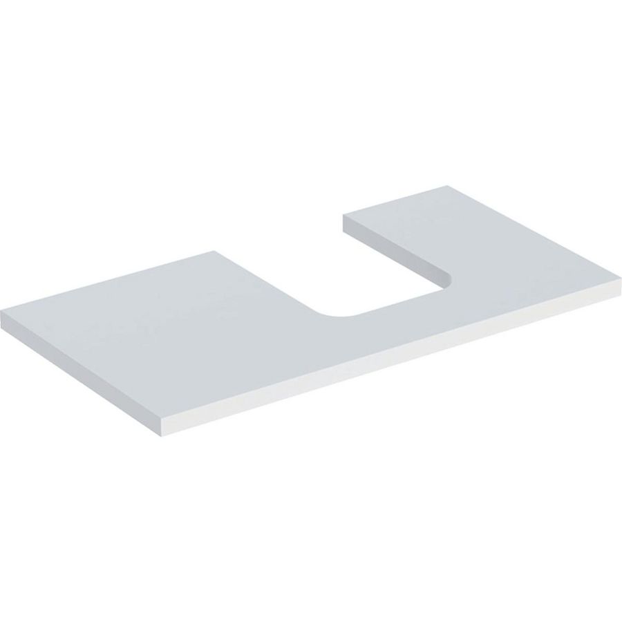 Wastafelblad voor opzetwastafel 90cm mat wit uitsparing afgerond rechts ONE