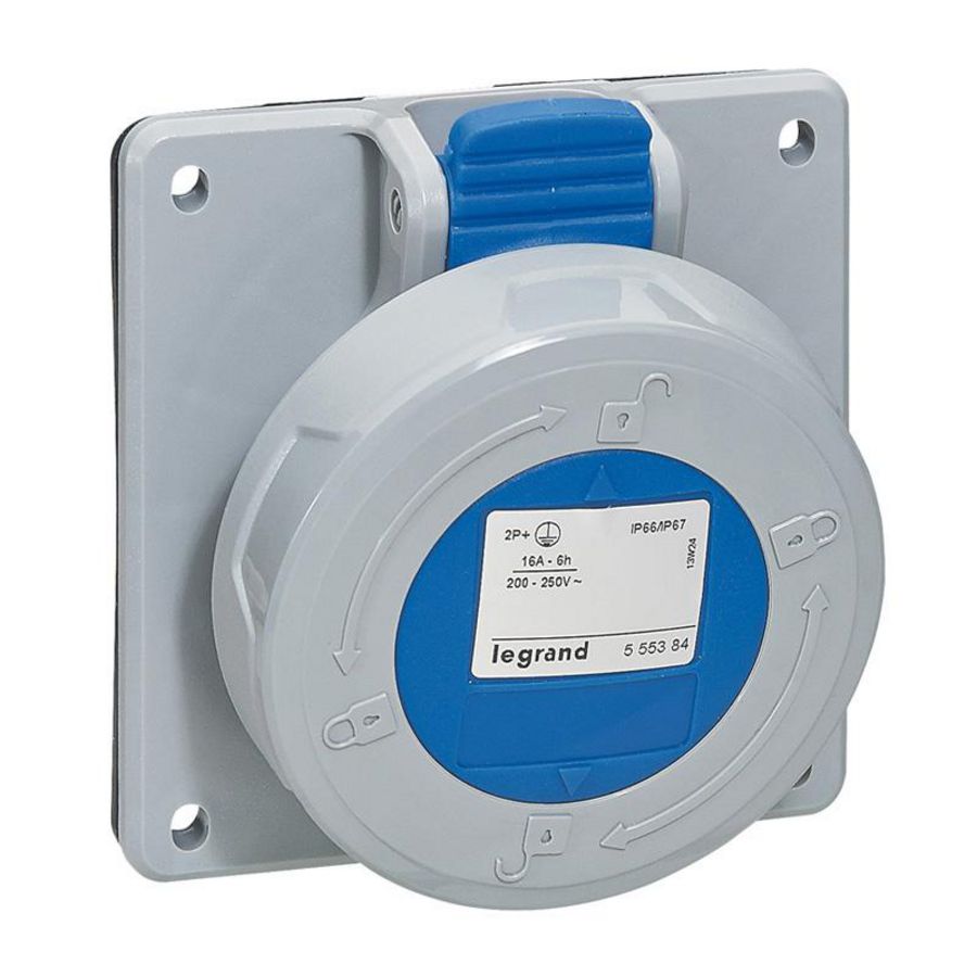 Inbouw Wandcontactdoos 230V 32A 3P IP67 kunstst. blauw P17