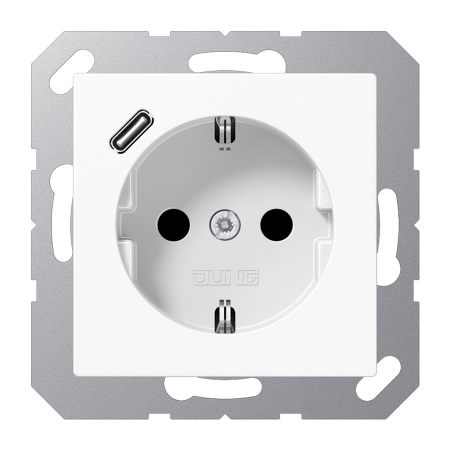 Wandcontactdoos m.lader alpin wit v.USB type C AS500