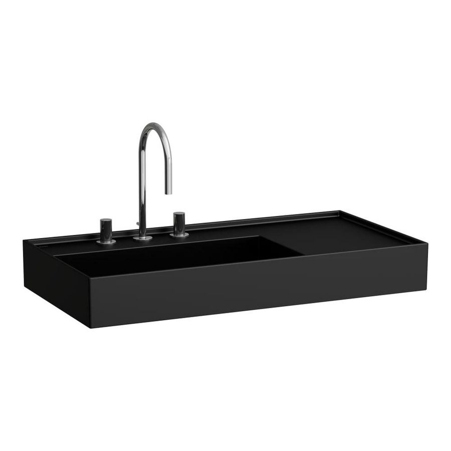 Wastafel met afleg rechts met verborgen afvoer Zwart mat H8103387161111