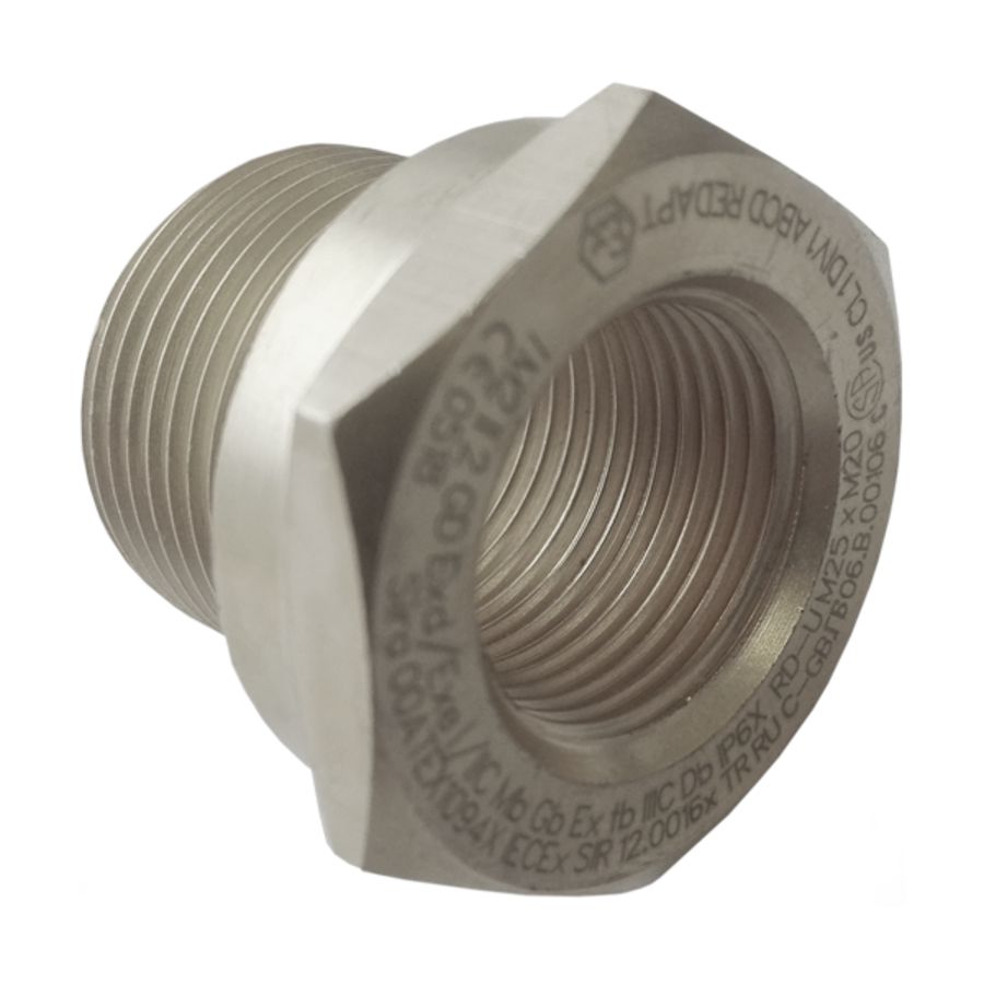 Adapter ATEX, messing vernikkeld PG36 naar M20