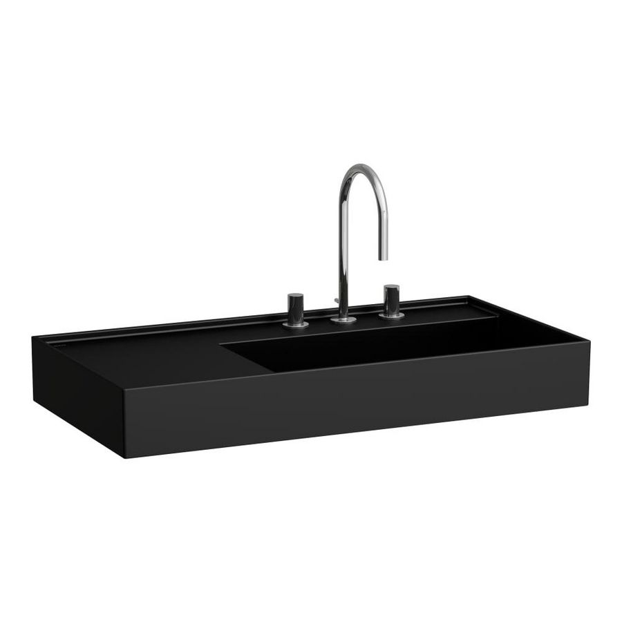 Wastafel met afleg links met verborgen afvoer Zwart mat H8103397161111