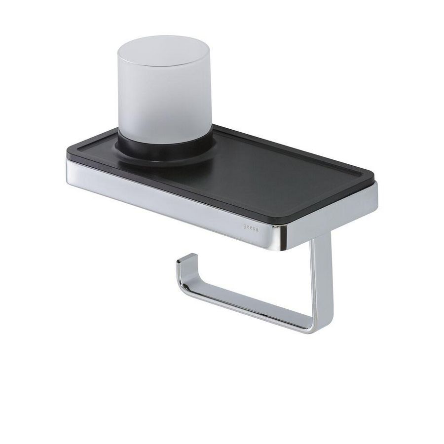 Planchet zwart met closetrolhouder+(LED licht) houder chroom FRAME BLACK CHROME
