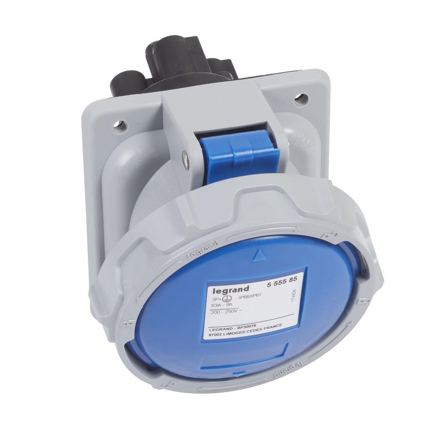 Inbouw Wandcontactdoos 230V 63A 3P+A IP67 kunstst. blauw P17