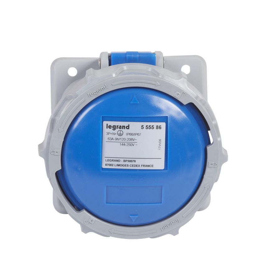 Inbouw Wandcontactdoos 230V 63A 4P+A IP67 kunstst. blauw P17