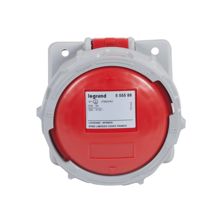 Inbouw Wandcontactdoos 400V 63A 3P+A IP67 kunstst. rood P17