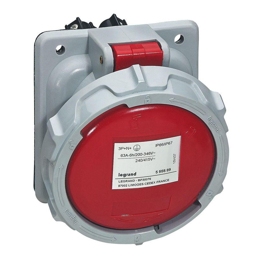 Inbouw Wandcontactdoos 400V 63A 4P+A IP67 kunstst. rood P17
