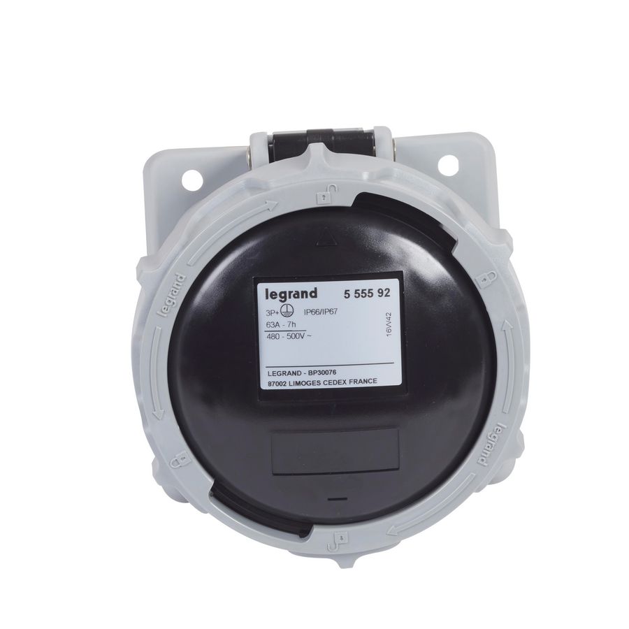 Inbouw Wandcontactdoos 500V 63A 3P+A IP67 kunstst. zwart P17