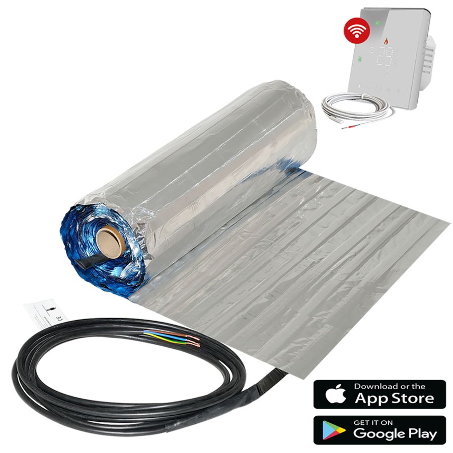 Elektrische vloerverwarming folie-uitvoering 10m² 1200W (120w/m²) incl. wifi thermostaat wit