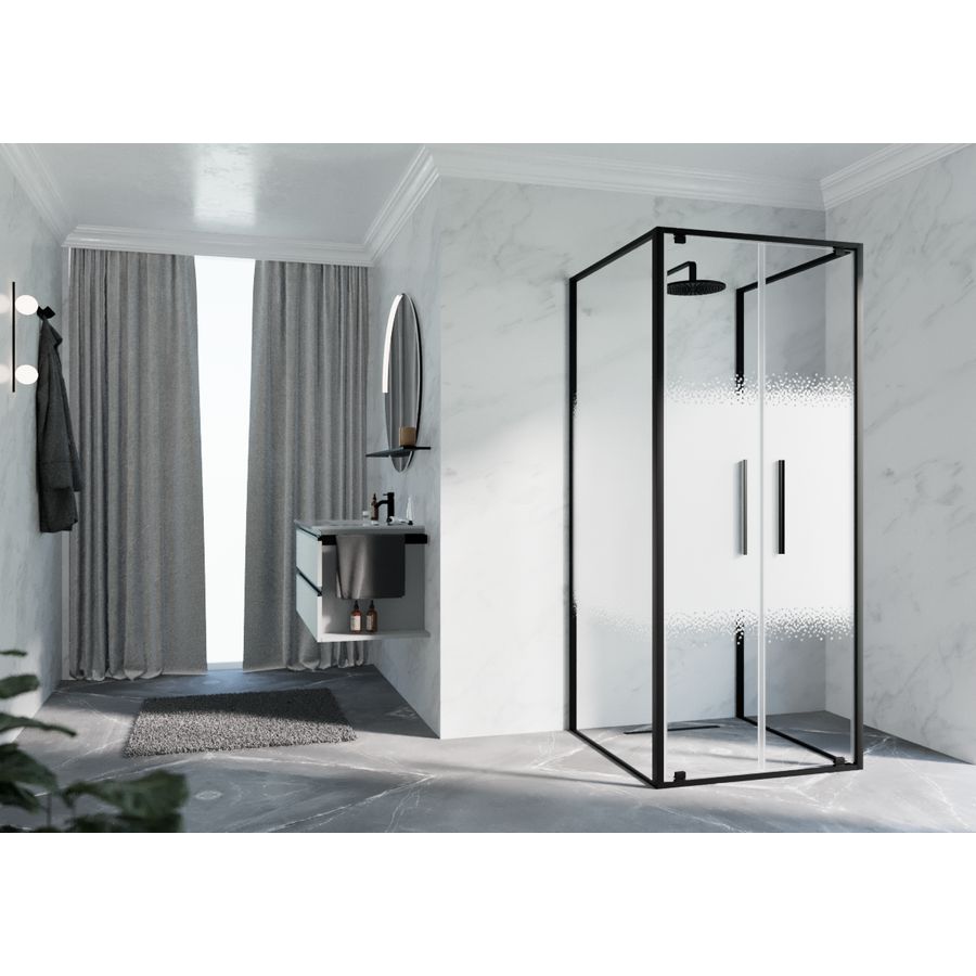 Draaideur 2-del. RIGA 2B 660-690x2000mm Rose-1 motief profiel zwart