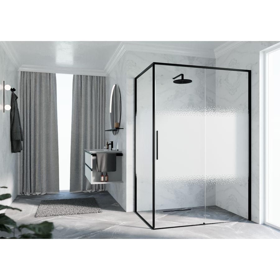 Zijwand RIGA F2P links 1075-1090x2000mm Rose-1 motief profiel zwart