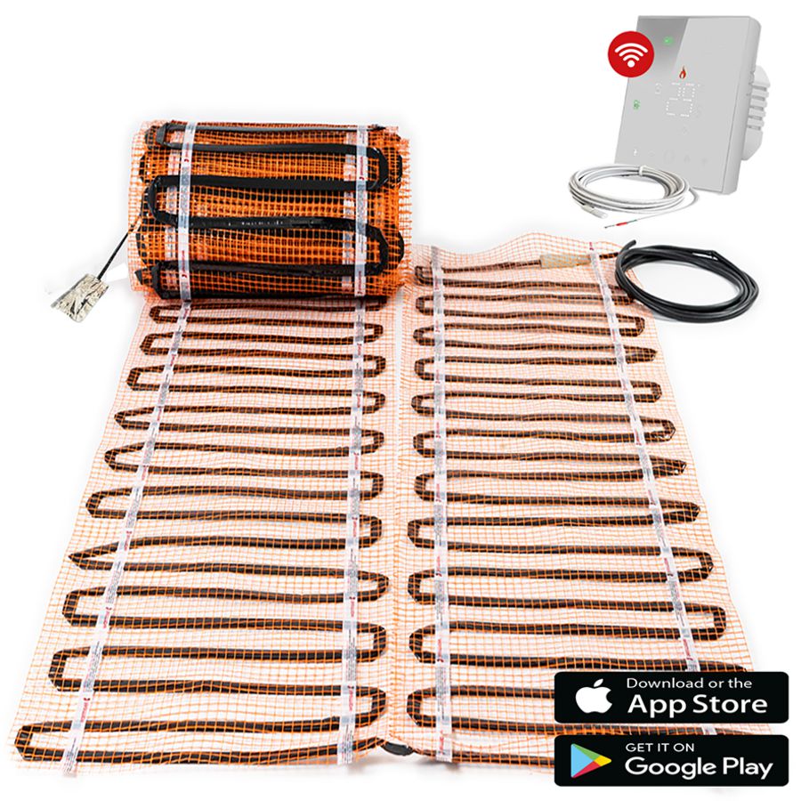 Elektrische vloerverwarming mat-uitvoering 6m² 900W (150w/m²) incl. wifi thermostaat wit