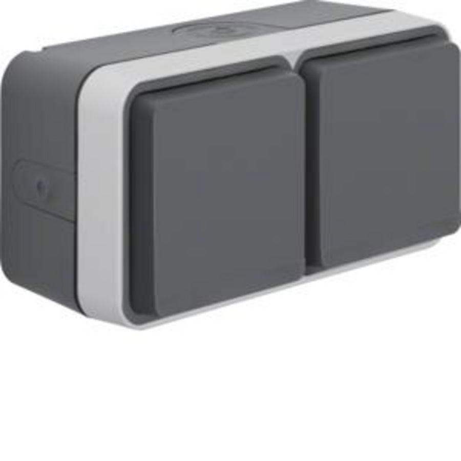 Wandcontactdoos 2-v hor. met behuizing berker W.1 grijs