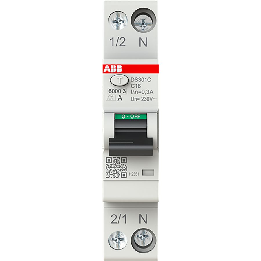 Aardlekautomaat 1P+N, C Char, 16A, 300ma, 6ka