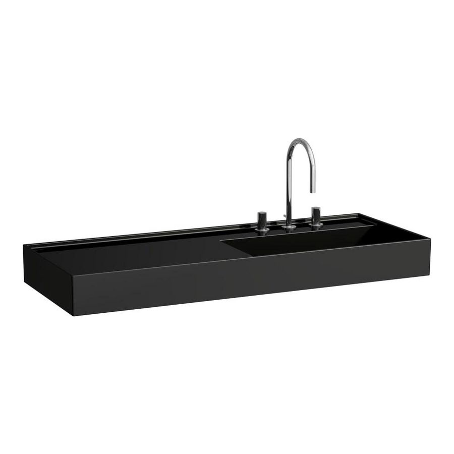 Wastafel afleg links met verborgen afvoer Glanzend zwart H8133330201111