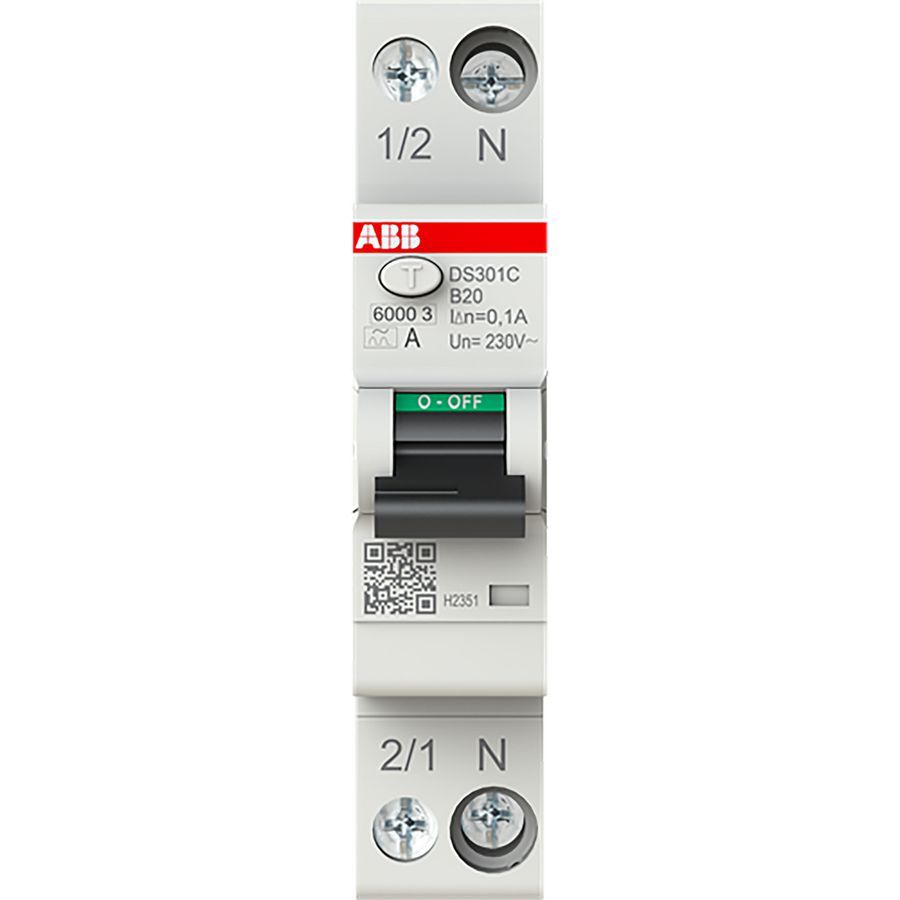 Aardlekautomaat 1P+N, B Char, 20A, 100ma, 6ka