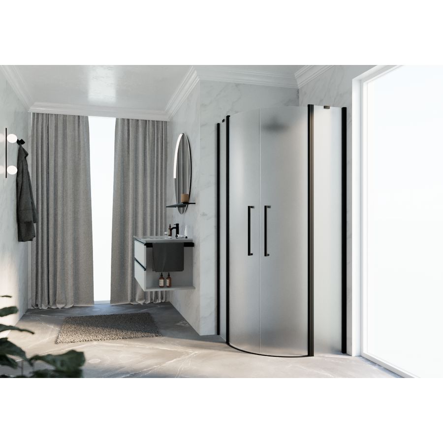 Douchewand Young R2 kwartrond 775-795x2000mm satin zwart