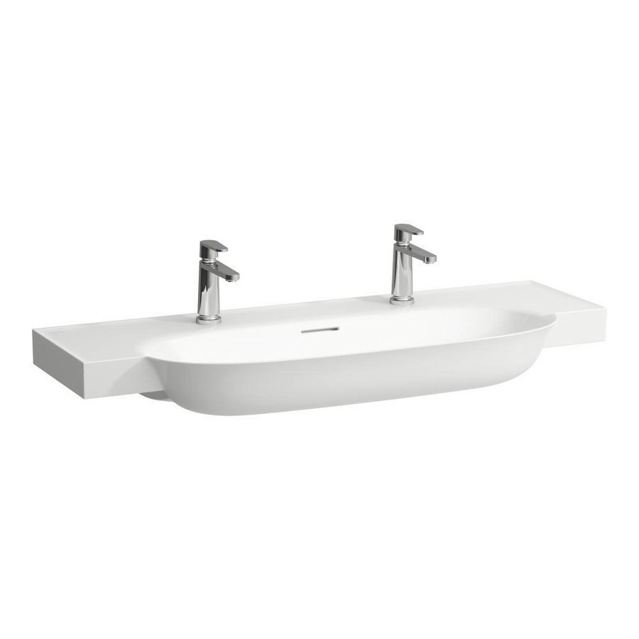 Wastafel Met Overloop Met Twee Kraangaten 120X48 lcc wit