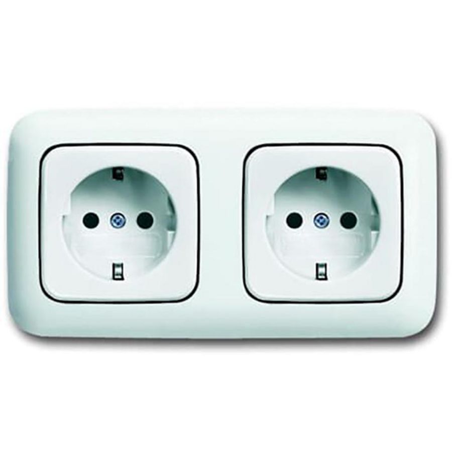 Wandcontactdoos randaarde dubbel hor m raam R-alpin wit (20-2 EUCJ-214-503)