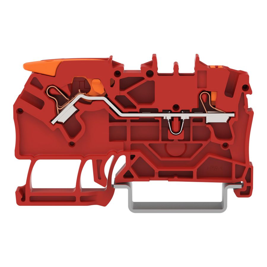 2-draads rijgklem met hendel en drukknop 2,5 mm2 rood VVE=50