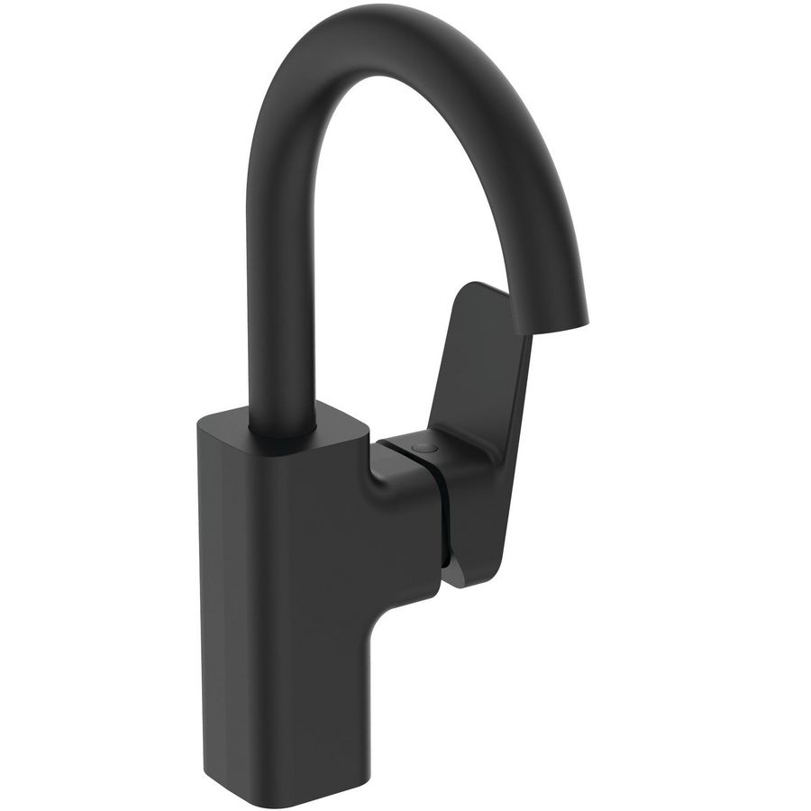 Wastafelmengkraan hoge uitloop z. waste silk black Ceraplan