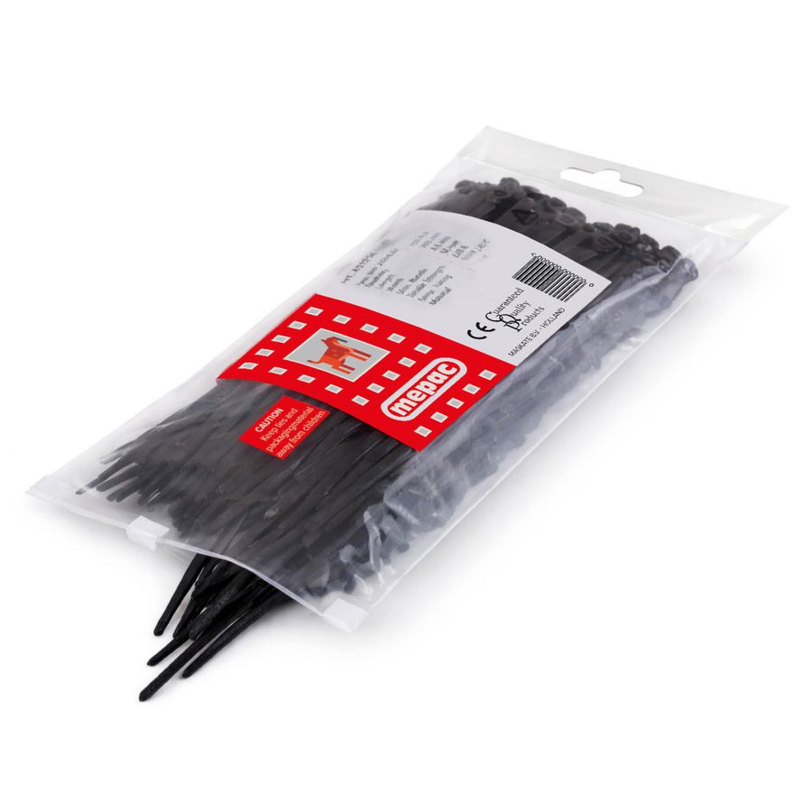 Zak a 100st. trekbandjes met stalen lip 140X3,5mm zwart