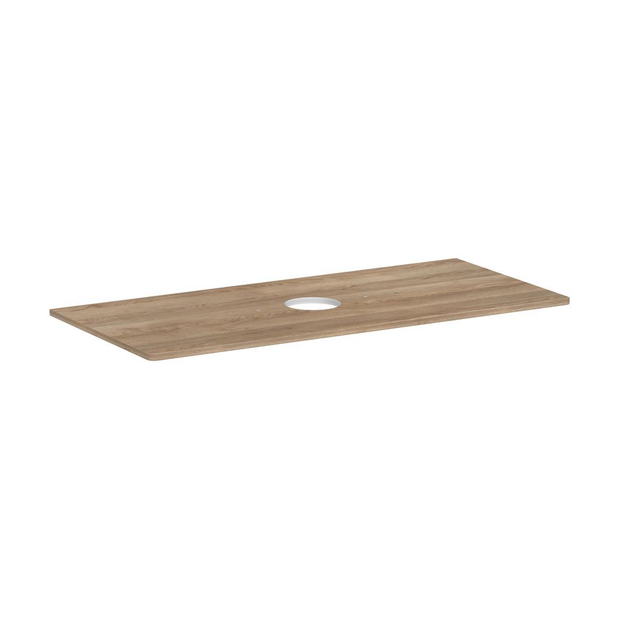 Console / wastafelblad 1180x550mm Natural Oak met middenuitsparing tbv waskom zonder kraangat Xelu Q 54115230