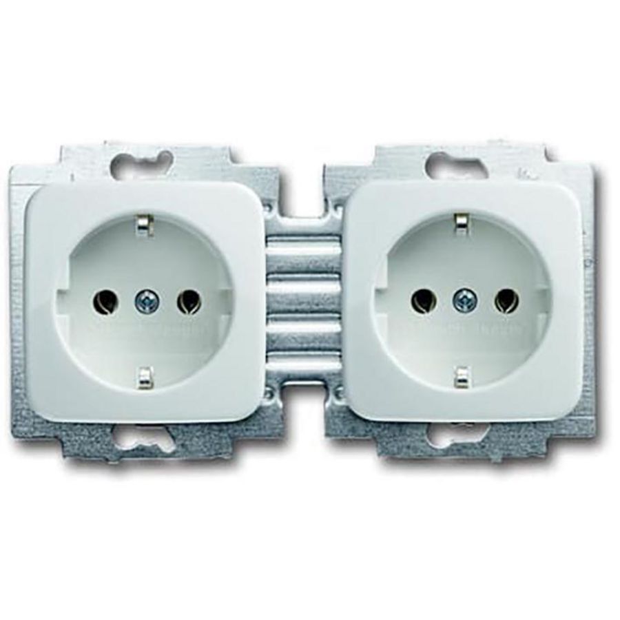 Wandcontactdoos randaarde dubbel hor Centraalplaat R-alpin wit (20-2 EUC-214-503)