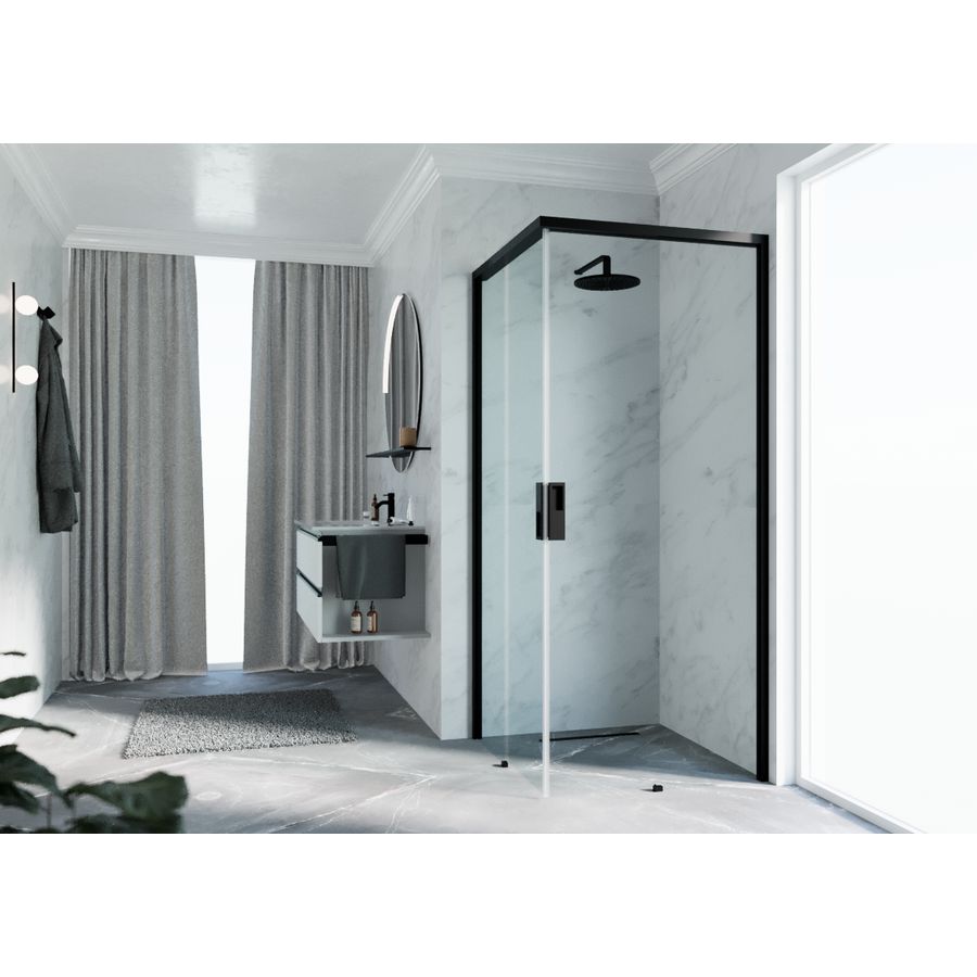 Hoekinstap compleet OPERA A 870-890mm helder glas profiel zwart