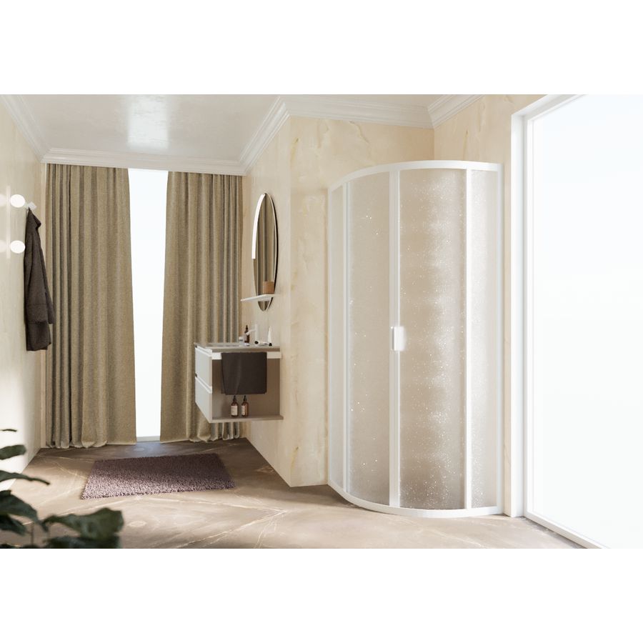 Douchewand kwartrond LUNES R 750-750x1950mm glas niva profiel wit